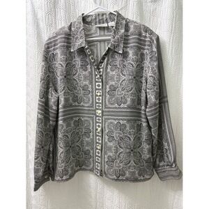 Vintage Liz Claiborne Collection Black White Paisley Medallion Button Blouse 16